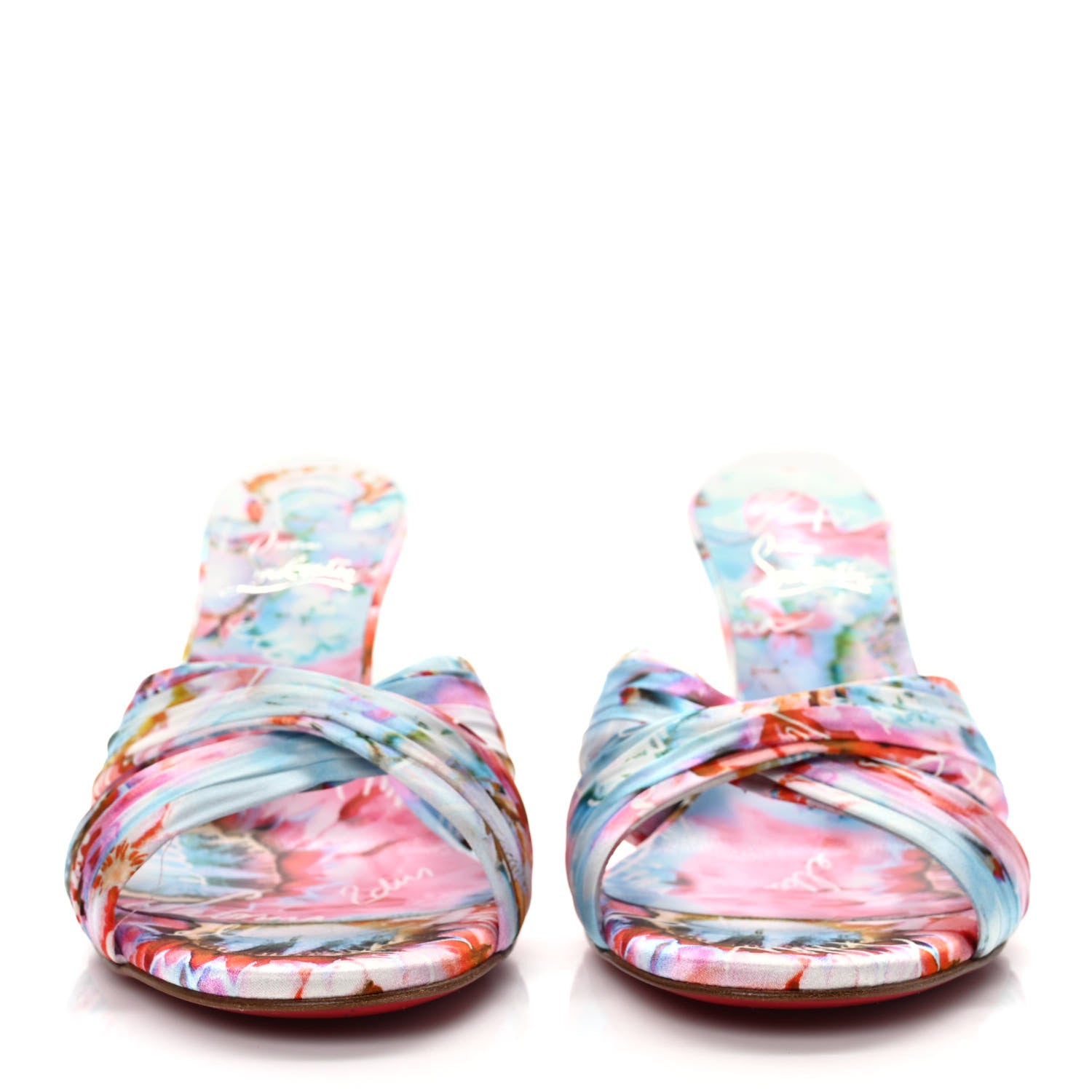 Christian Louboutin Crepe Satin Celebration Print Nicol Is Back 85 Slide Sandals 38.5 Multicolor 2 of 7