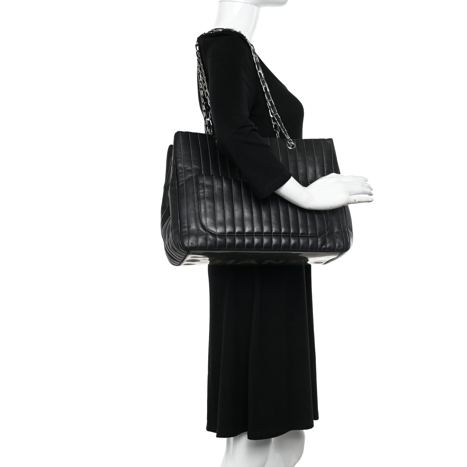 Chanel Lambskin Vertical Quilted Large Mademoiselle Tote Black 2 of 10