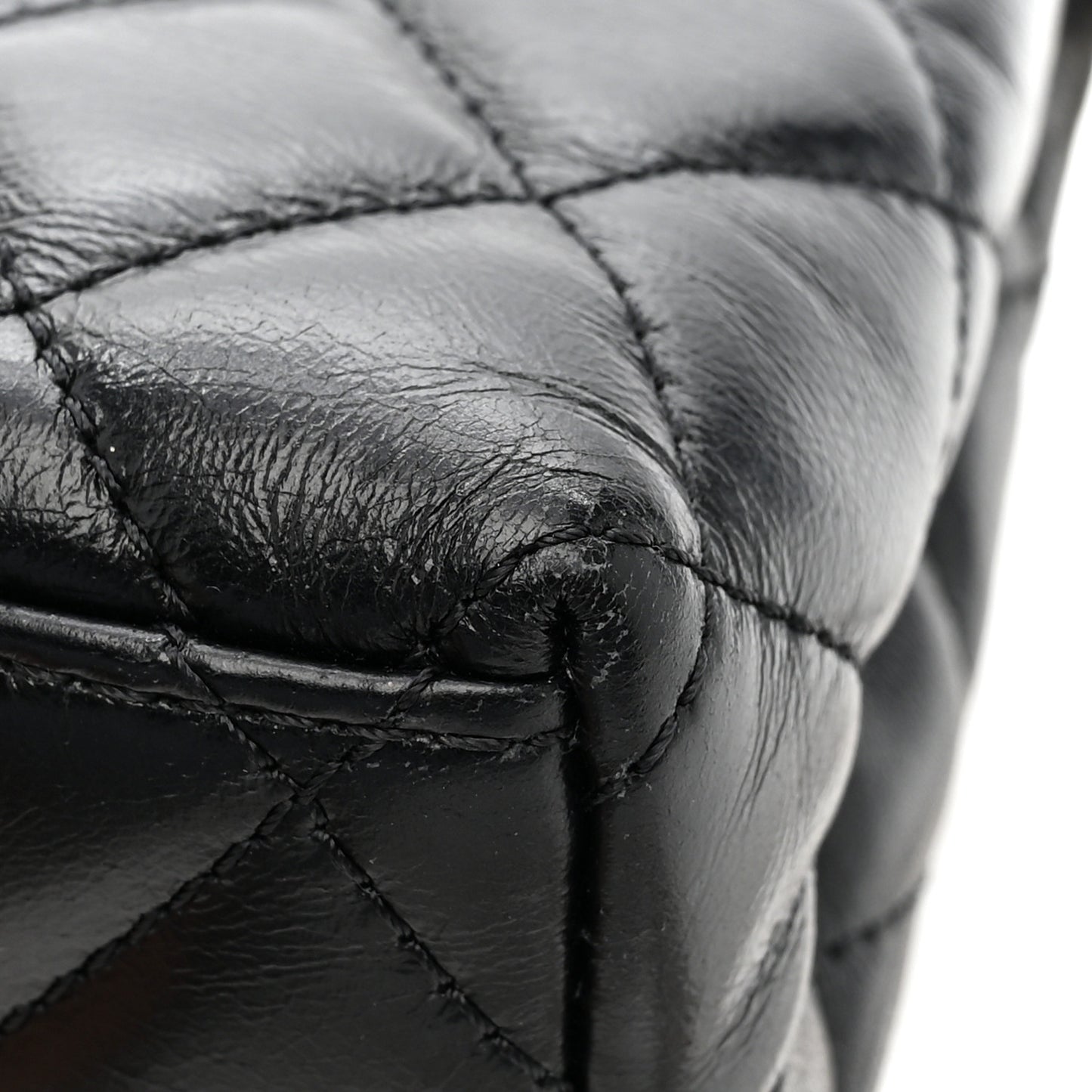 Shiny Aged Calfskin Quilted Nano Kelly Shopper Black Black