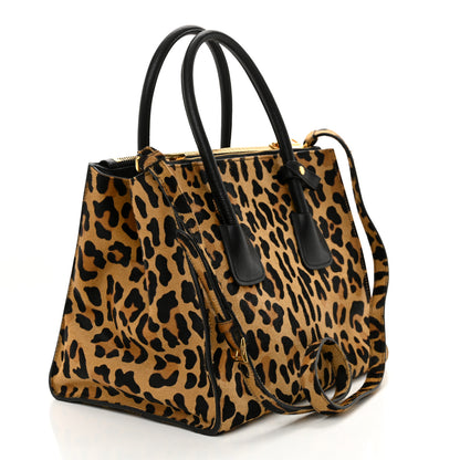 Prada Cavallino Leopard Print Twin Pocket Tote Miele Moro 3 of 11