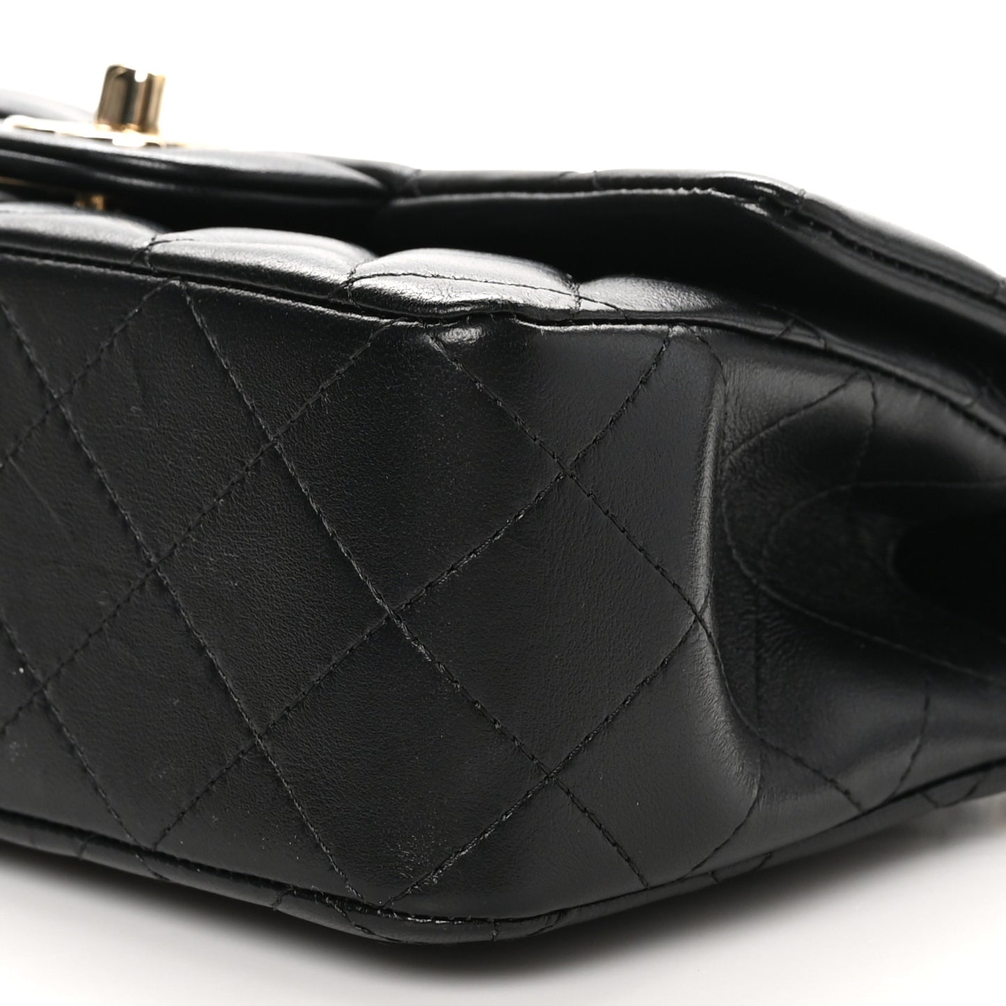 Lambskin Quilted Mini Top Handle Rectangular Flap Black
