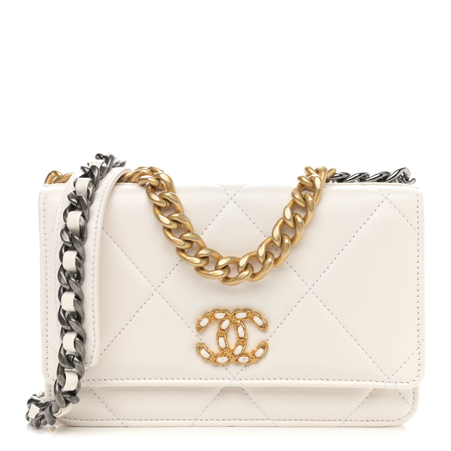 Chanel Lambskin Quilted Chanel 19 Wallet On Chain WOC White 1 of 10