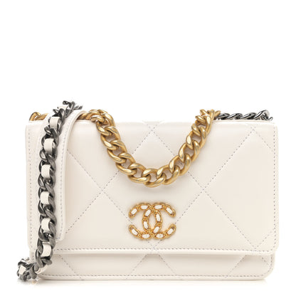 Chanel Lambskin Quilted Chanel 19 Wallet On Chain WOC White 1 of 10