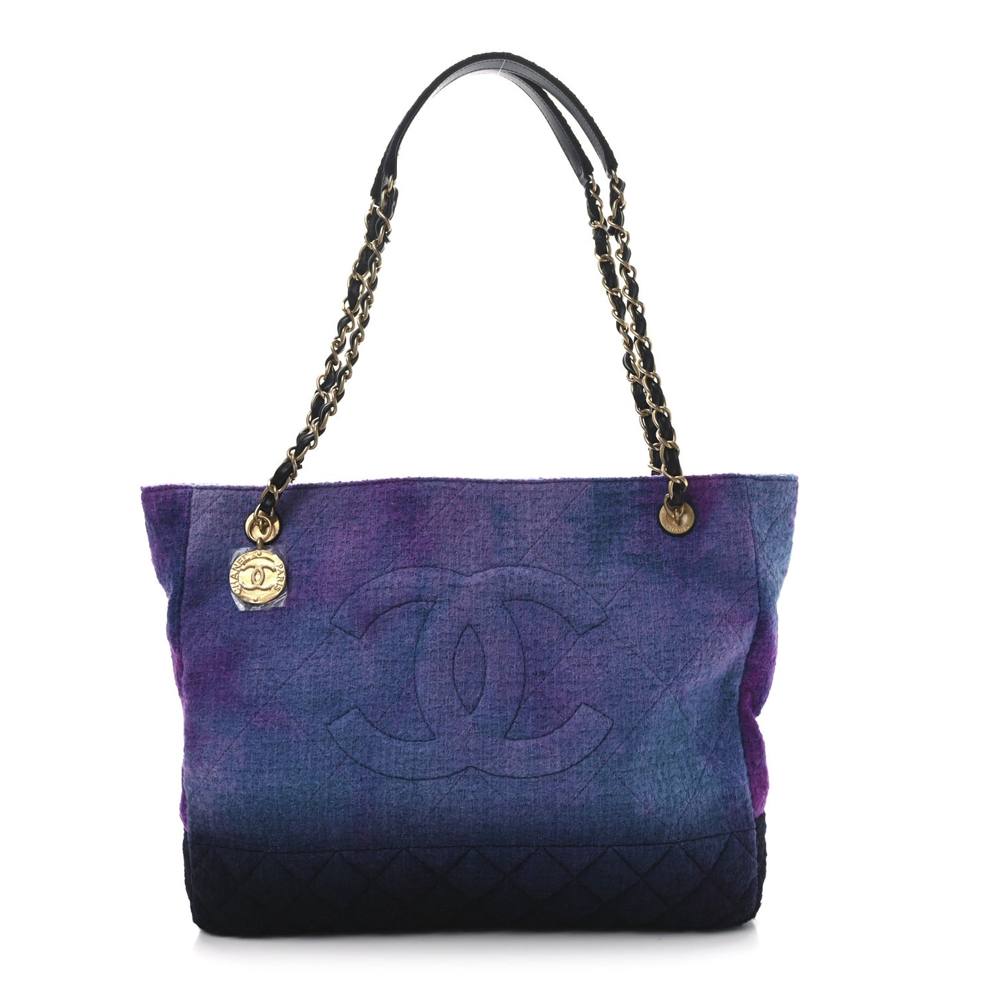 Wool Tweed CC Tote Purple Black Blue