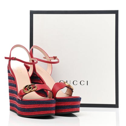 Gucci Lifford Calfskin Aitana Espadrille Platform 45/130mm Wedge Sandals 38 Hibiscus Red 10 of 10