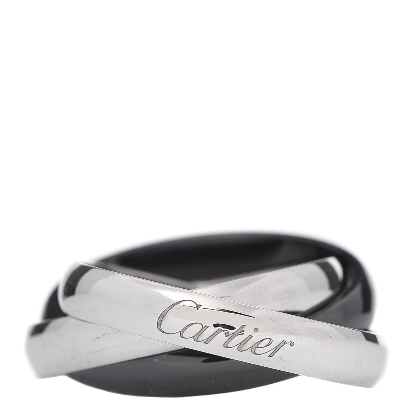 18K White Gold Black Ceramic Trinity Ring 54 6.75
