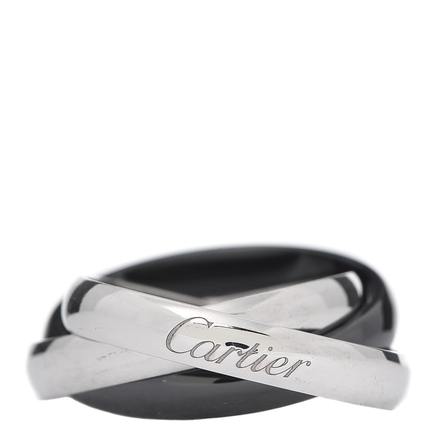 Cartier 18K White Gold Black Ceramic Trinity Ring 54 6.75 1 of 6