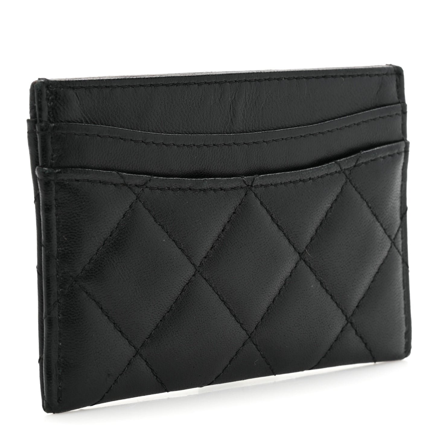 Lambskin Quilted Card Holder Black