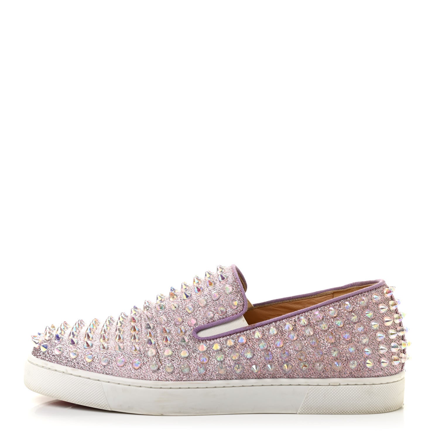 Christian Louboutin Glitter Spikes Womens Roller Boat Flat 37.5 Pink 1 of 7