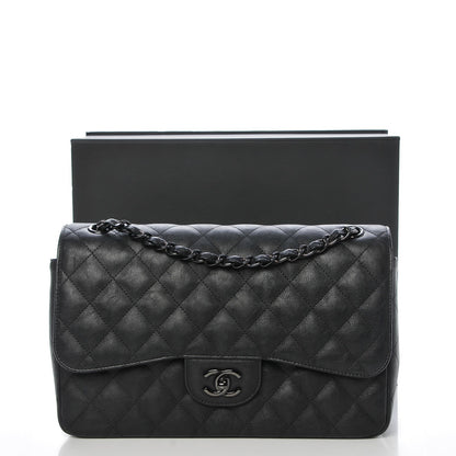 Chanel Crumpled Calfskin Quilted Jumbo Double Flap So Black 8 of 8