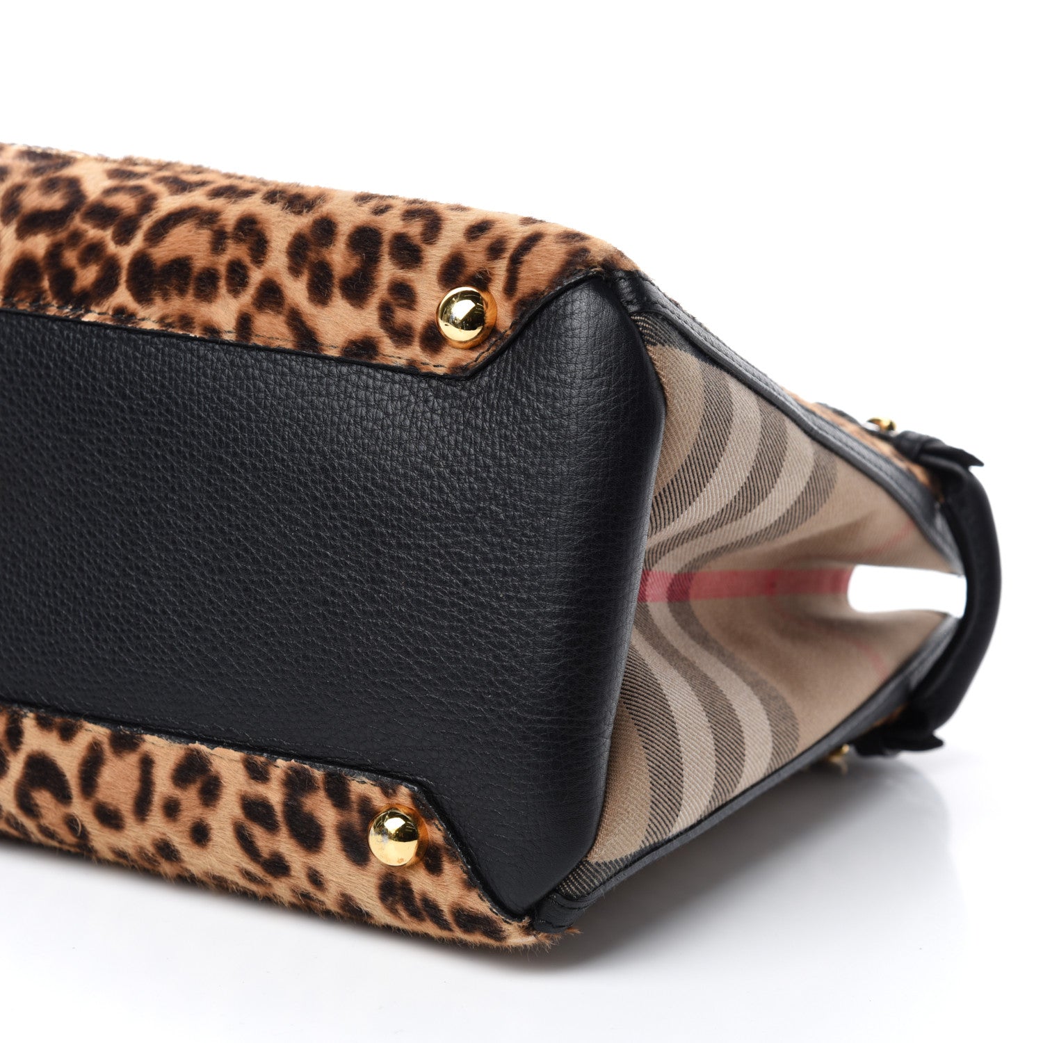 Burberry Calf Hair Leopard Print House Check Medium Banner Tote Black 7 of 14