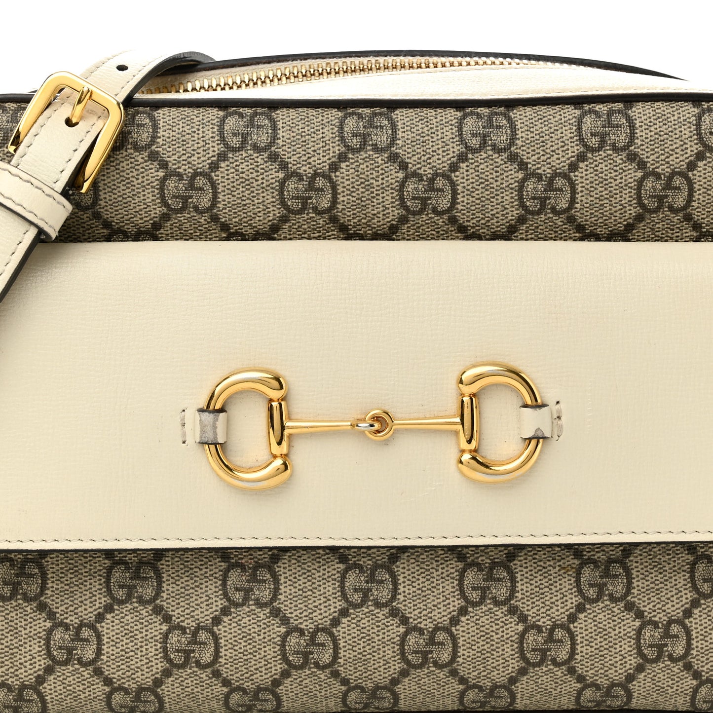 GG Supreme Monogram Small Horsebit 1955 Shoulder Bag Beige Mystic White