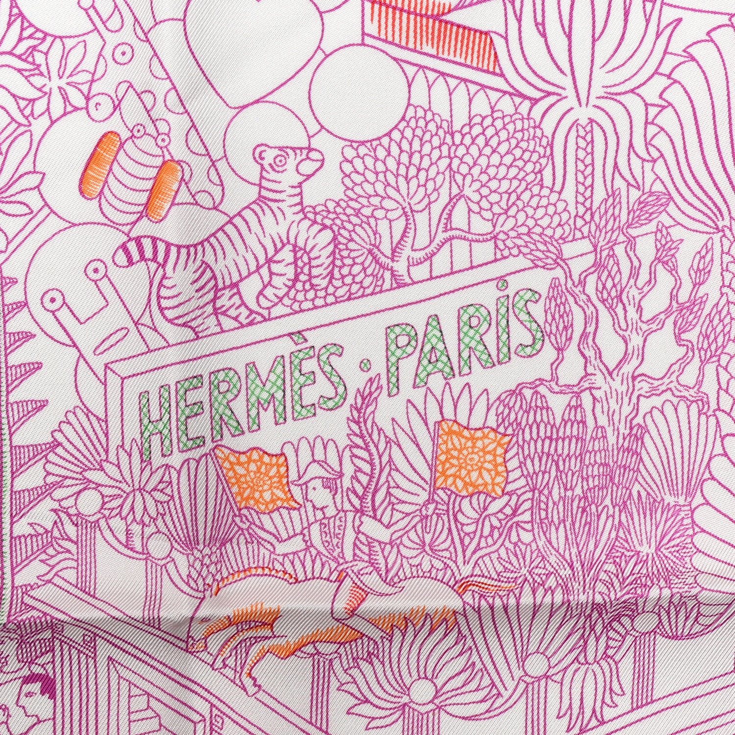 Hermes Silk Animapolis Scarf 90 White Fuchsia Multicolor 2 of 6