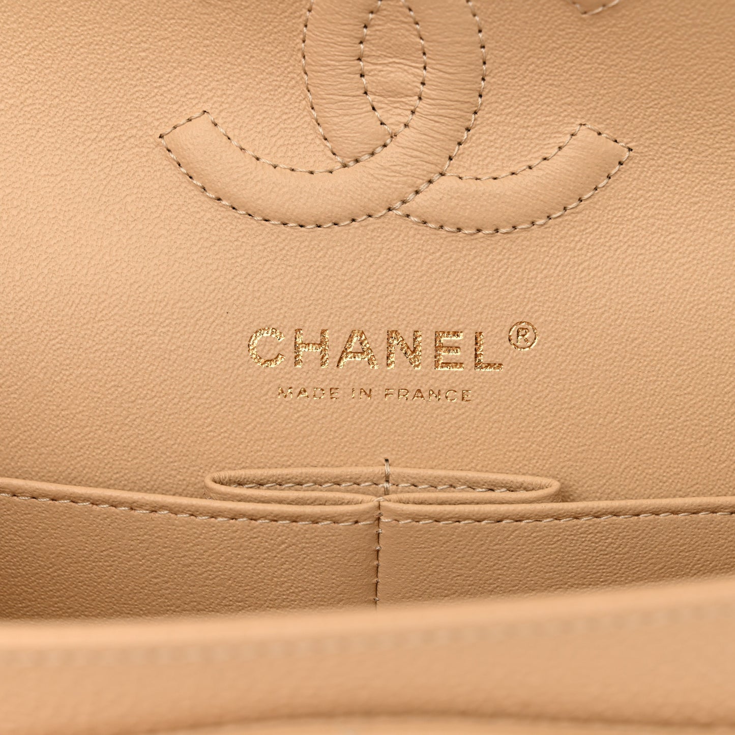 Caviar Quilted Small Double Flap Beige