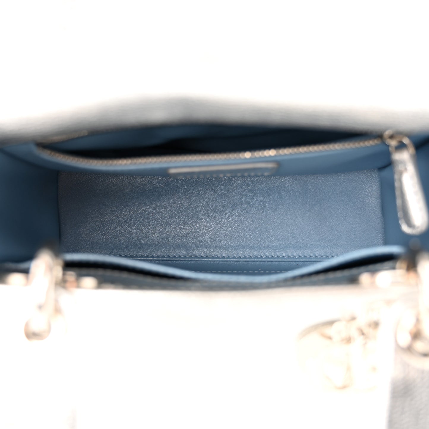 Metallic Grained Calfskin Cannage Small Lady Dior Silver