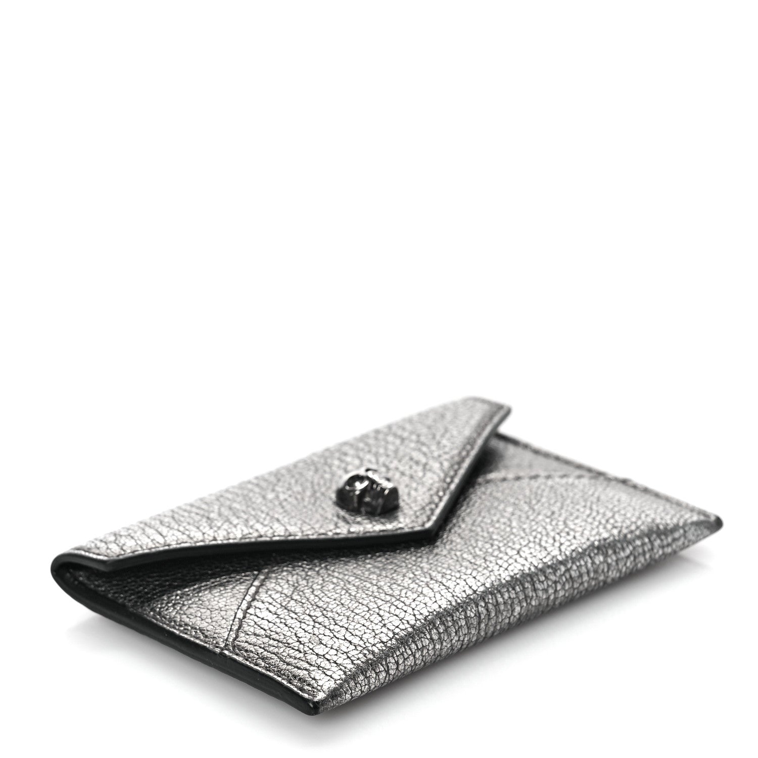 Alexander McQueen Metallic Calfskin Skull Envelope Card Holder Black Pearl 4 of 9