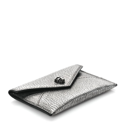 Alexander McQueen Metallic Calfskin Skull Envelope Card Holder Black Pearl 4 of 9