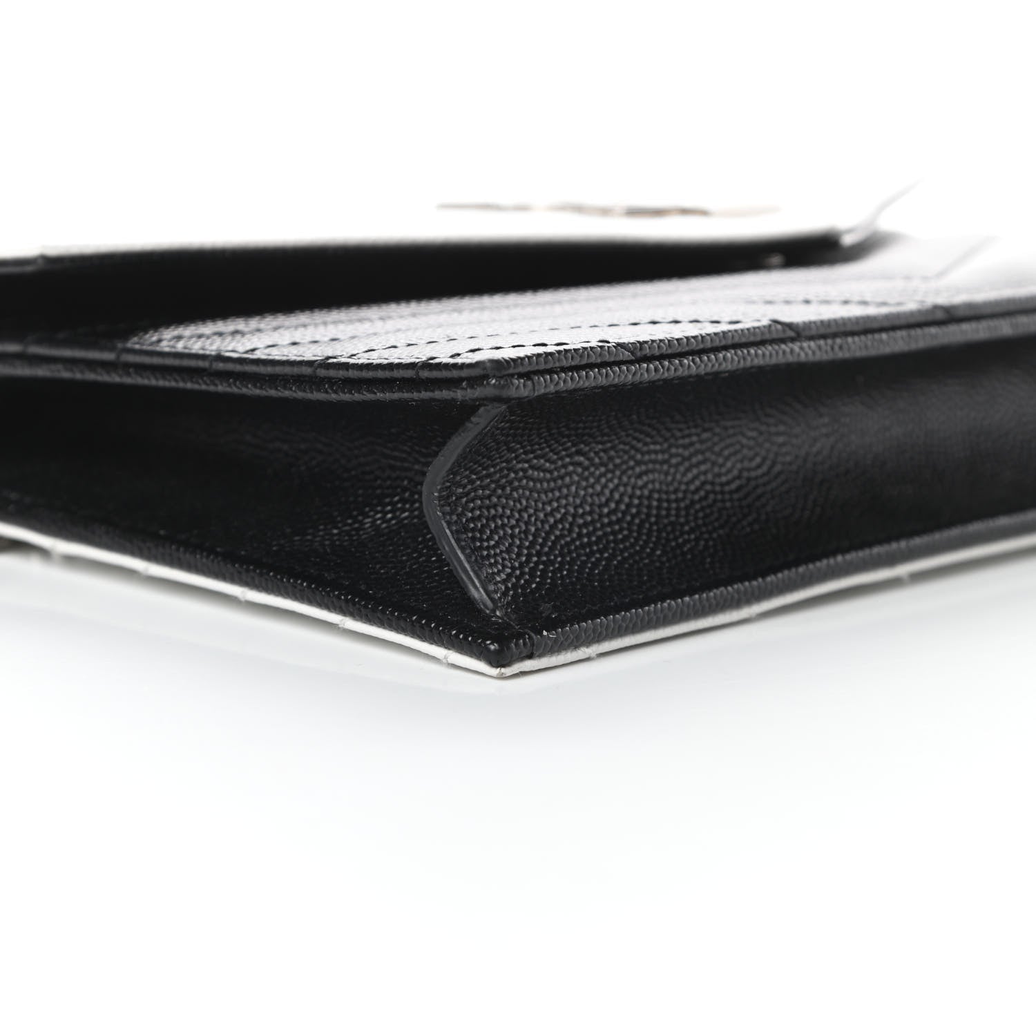 Saint Laurent Grain De Poudre Matelasse Chevron Monogram Envelope Chain Wallet Pearl White Black 9 of 11