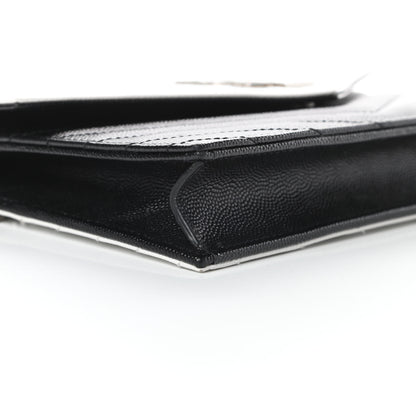 Saint Laurent Grain De Poudre Matelasse Chevron Monogram Envelope Chain Wallet Pearl White Black 9 of 11