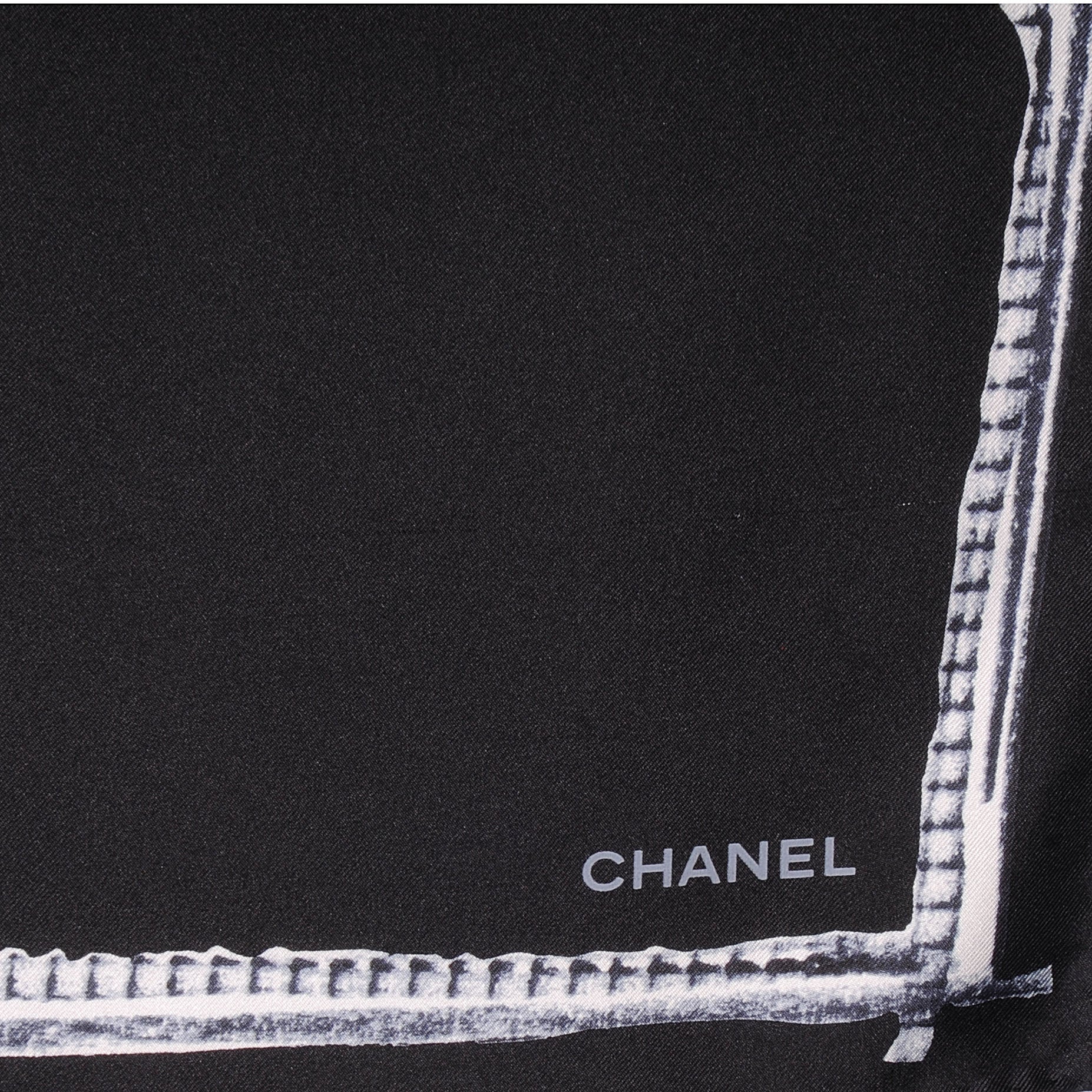Chanel Silk Camellia Flower Scarf Black CC 2 of 5