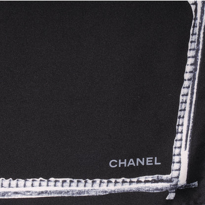 Chanel Silk Camellia Flower Scarf Black CC 2 of 5