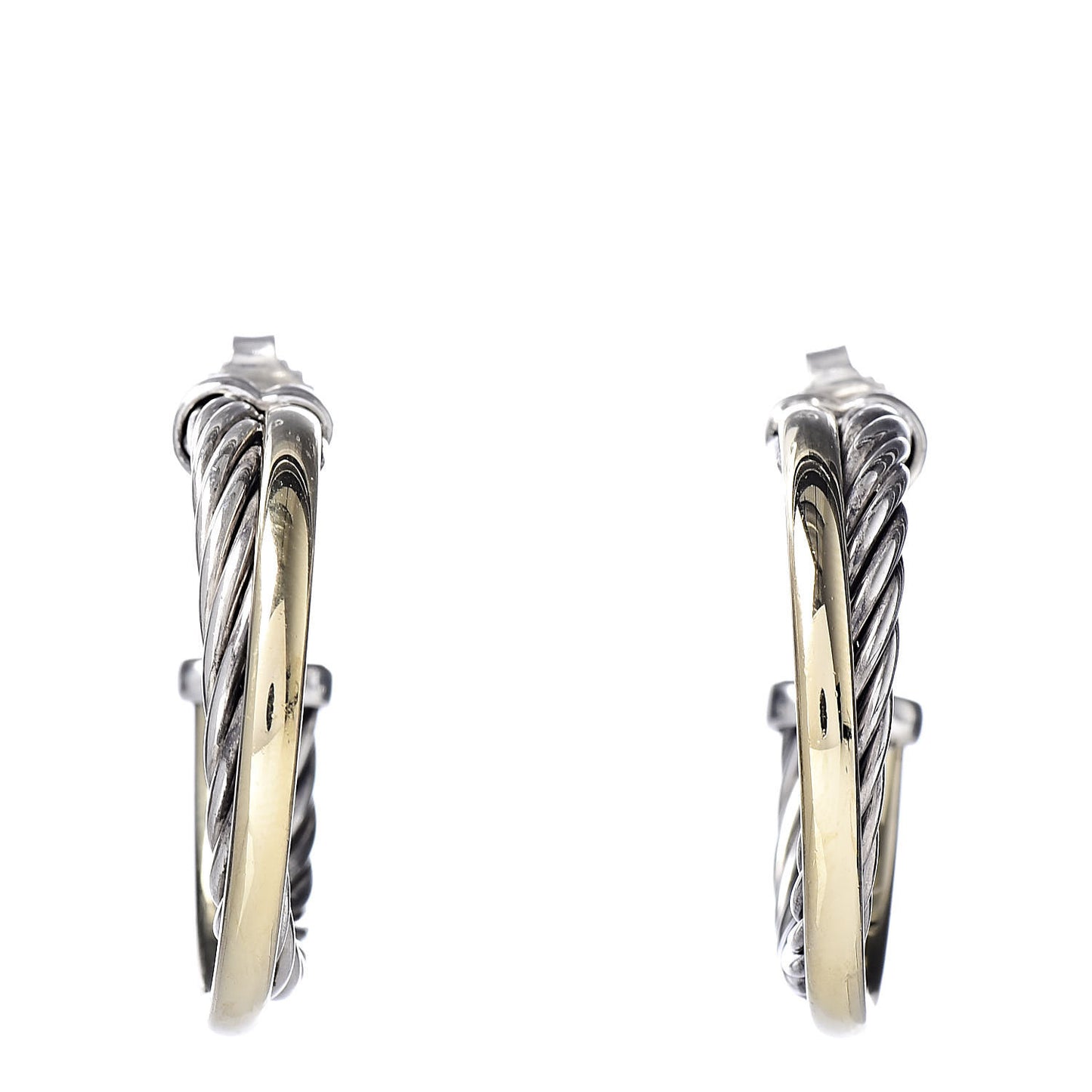 Sterling Silver 18K Yellow Gold 23mm Crossover Cable Hoop Earrings