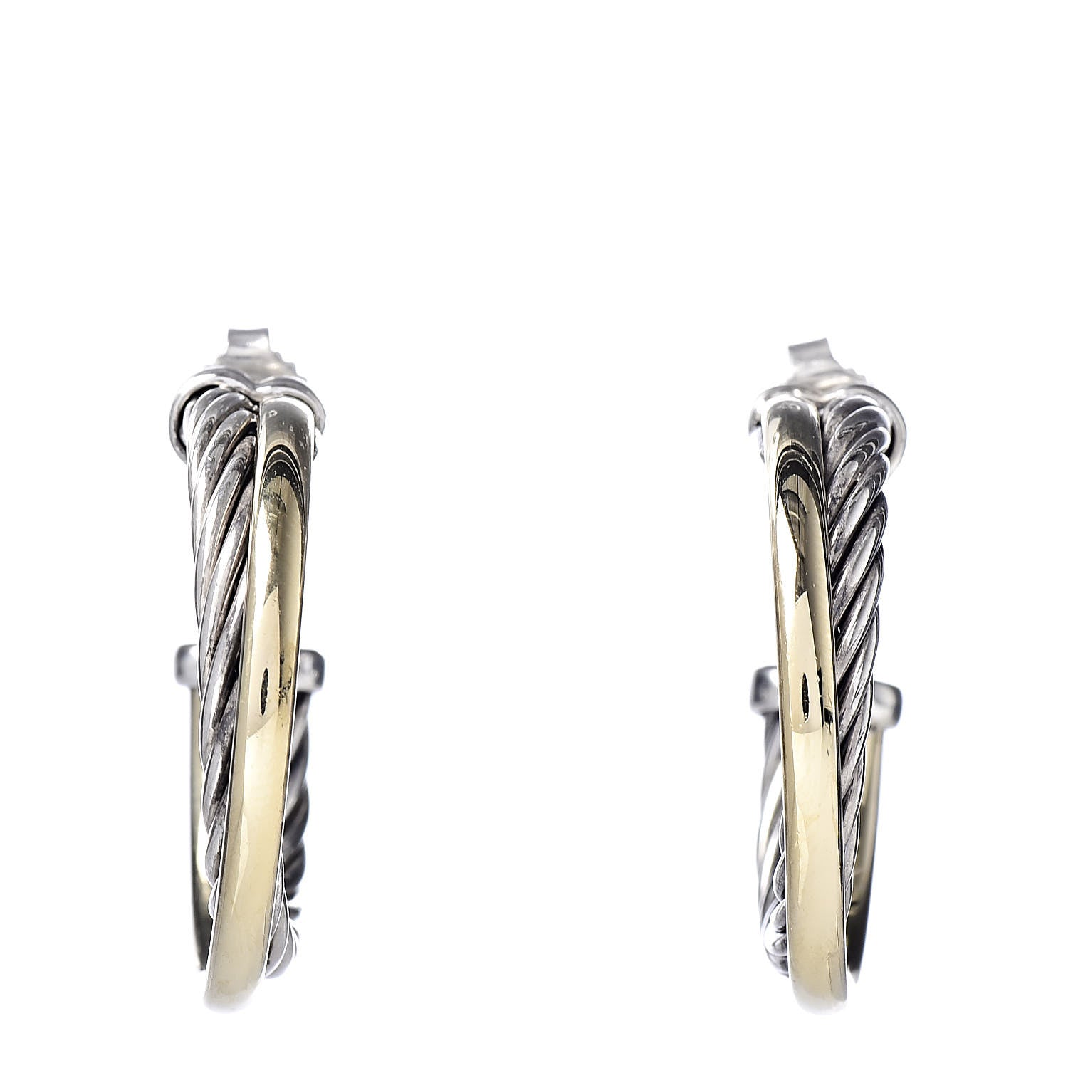 David Yurman Sterling Silver 18K Yellow Gold 23mm Crossover Cable Hoop Earrings 1 of 5