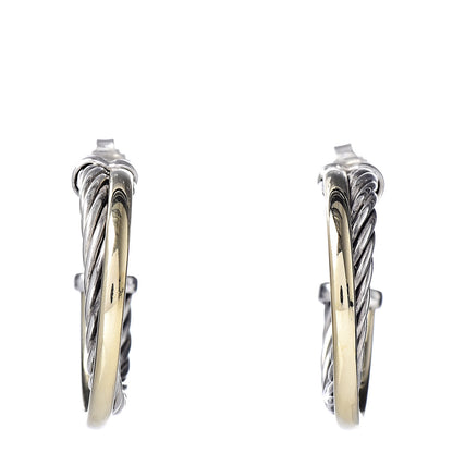 David Yurman Sterling Silver 18K Yellow Gold 23mm Crossover Cable Hoop Earrings 1 of 5