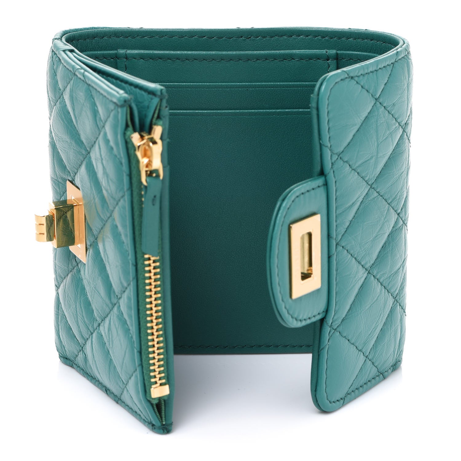 Chanel Aged Calfskin Quilted Reissue Compact Wallet Green 5 of 8