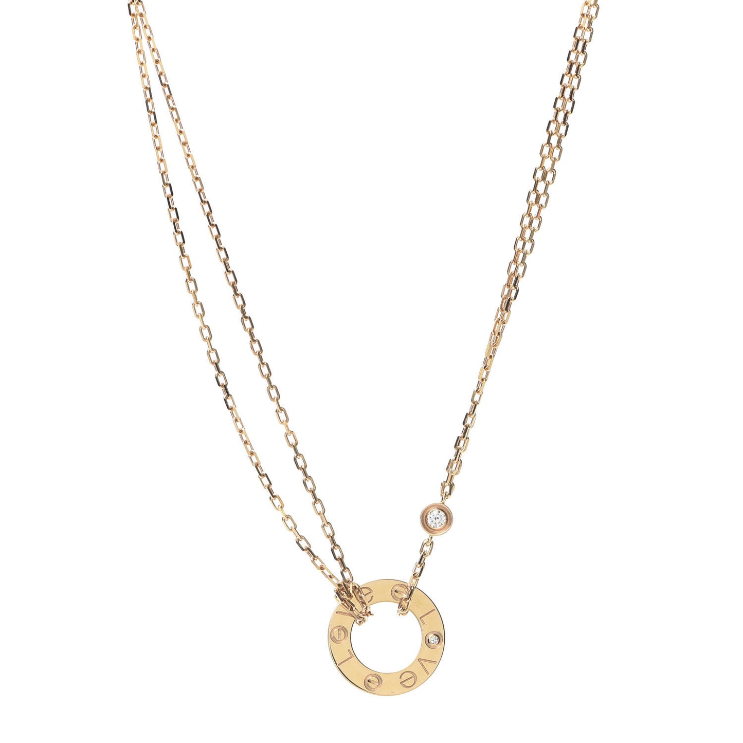 18K Yellow Gold 2 Diamond LOVE Necklace