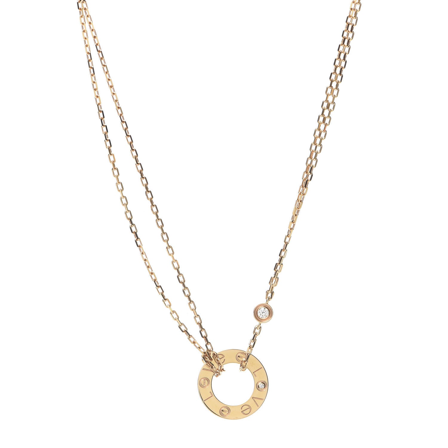 Cartier 18K Yellow Gold 2 Diamond LOVE Necklace 1 of 8