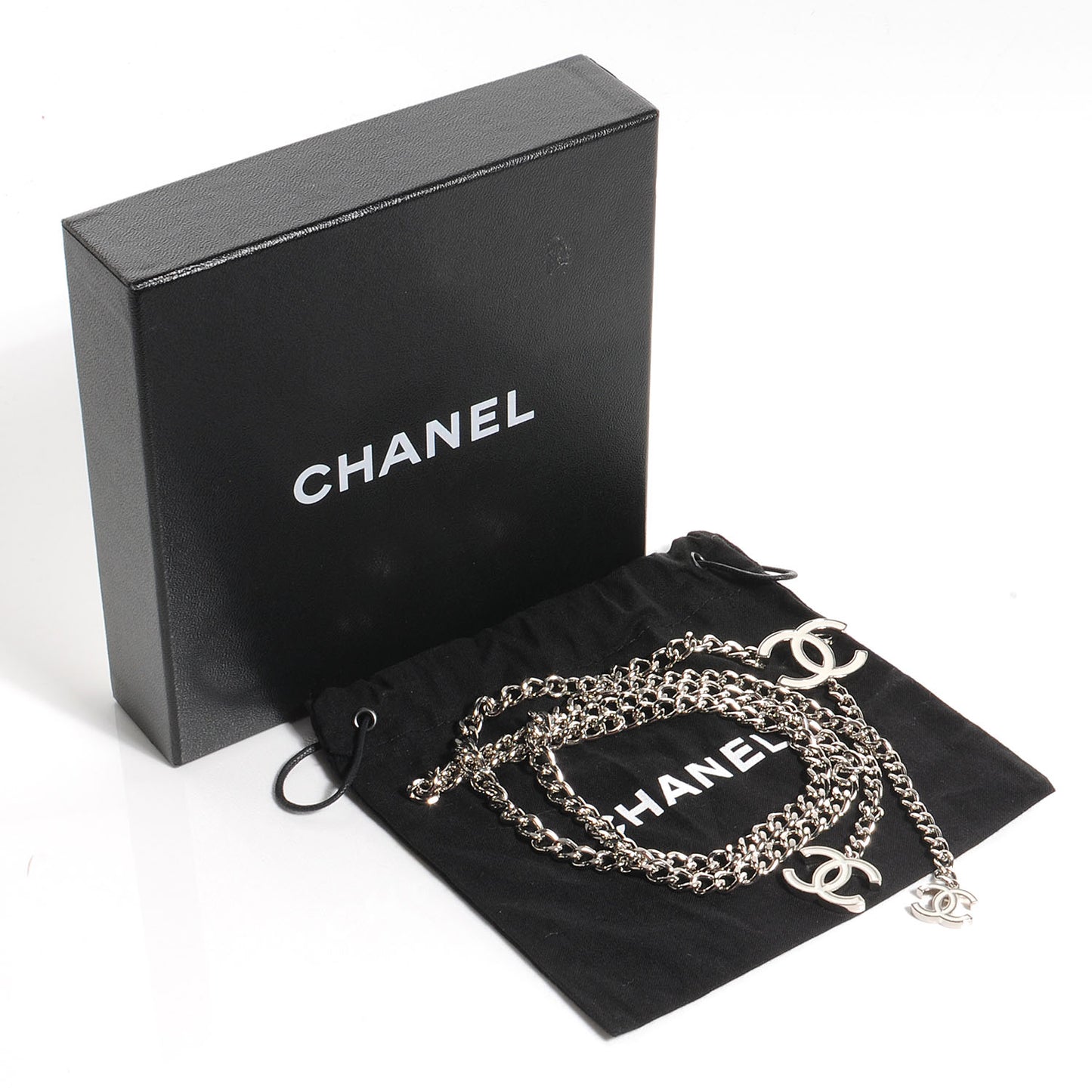 Enamel CC Chain Logo Belt Silver White