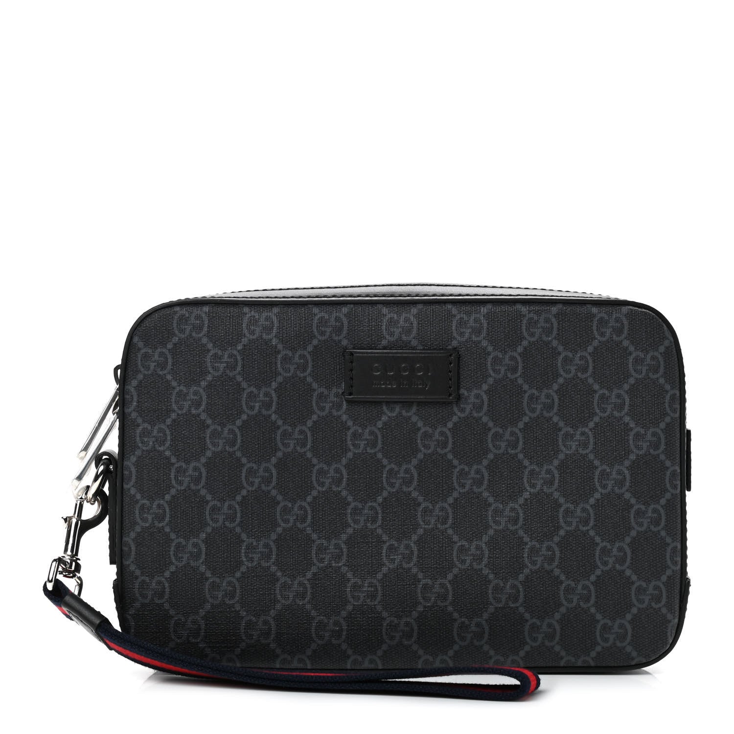 Gucci GG Supreme Monogram Appia Calfskin Web Wristlet Black 1 of 8