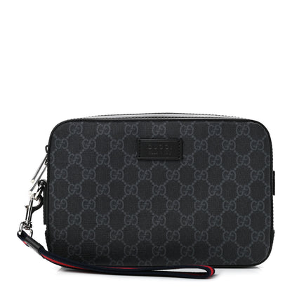 Gucci GG Supreme Monogram Appia Calfskin Web Wristlet Black 1 of 8