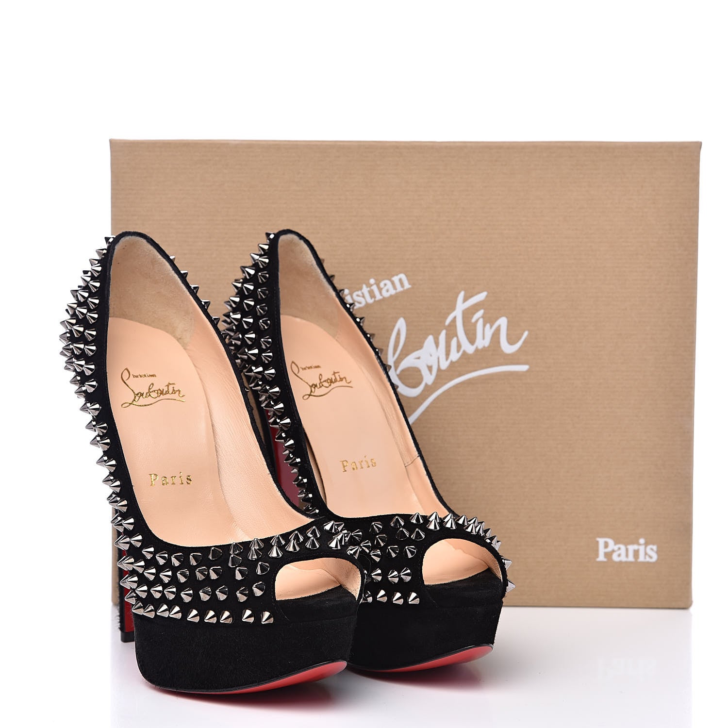 Christian Louboutin Veau Velours Lady Peep Spikes 150 Pumps 37.5 Black 8 of 8