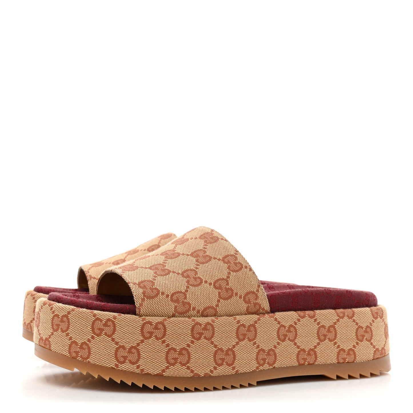 Canvas GG Monogram Angelina Platform Slide Sandals 36 Beige Ruggine