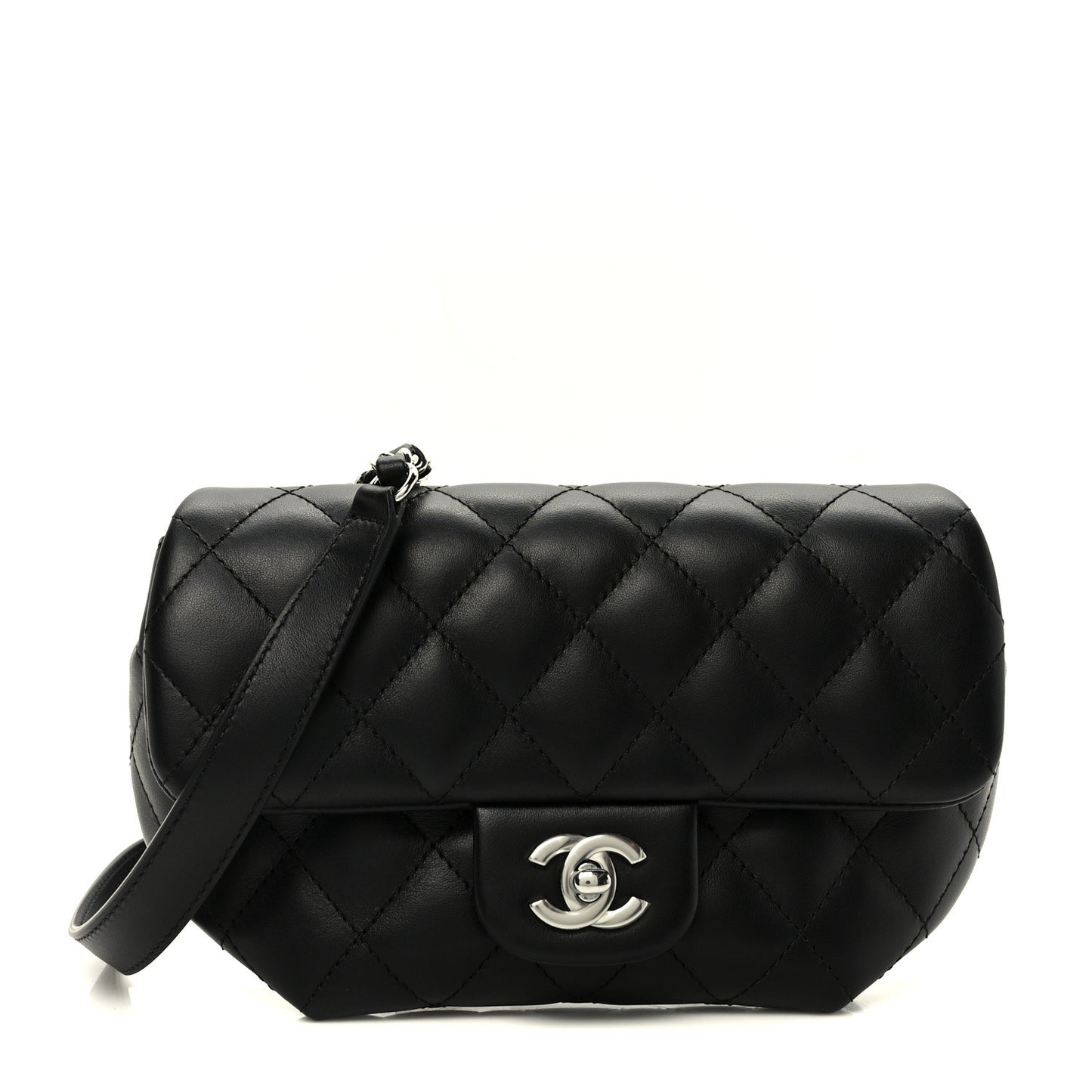 Calfskin Quilted CC Uniform Flap Belt Bag Black