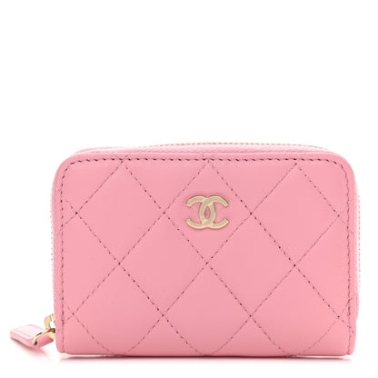 Chanel Lambskin Quilted Zip Around Coin Purse Wallet Pink 1 of 7