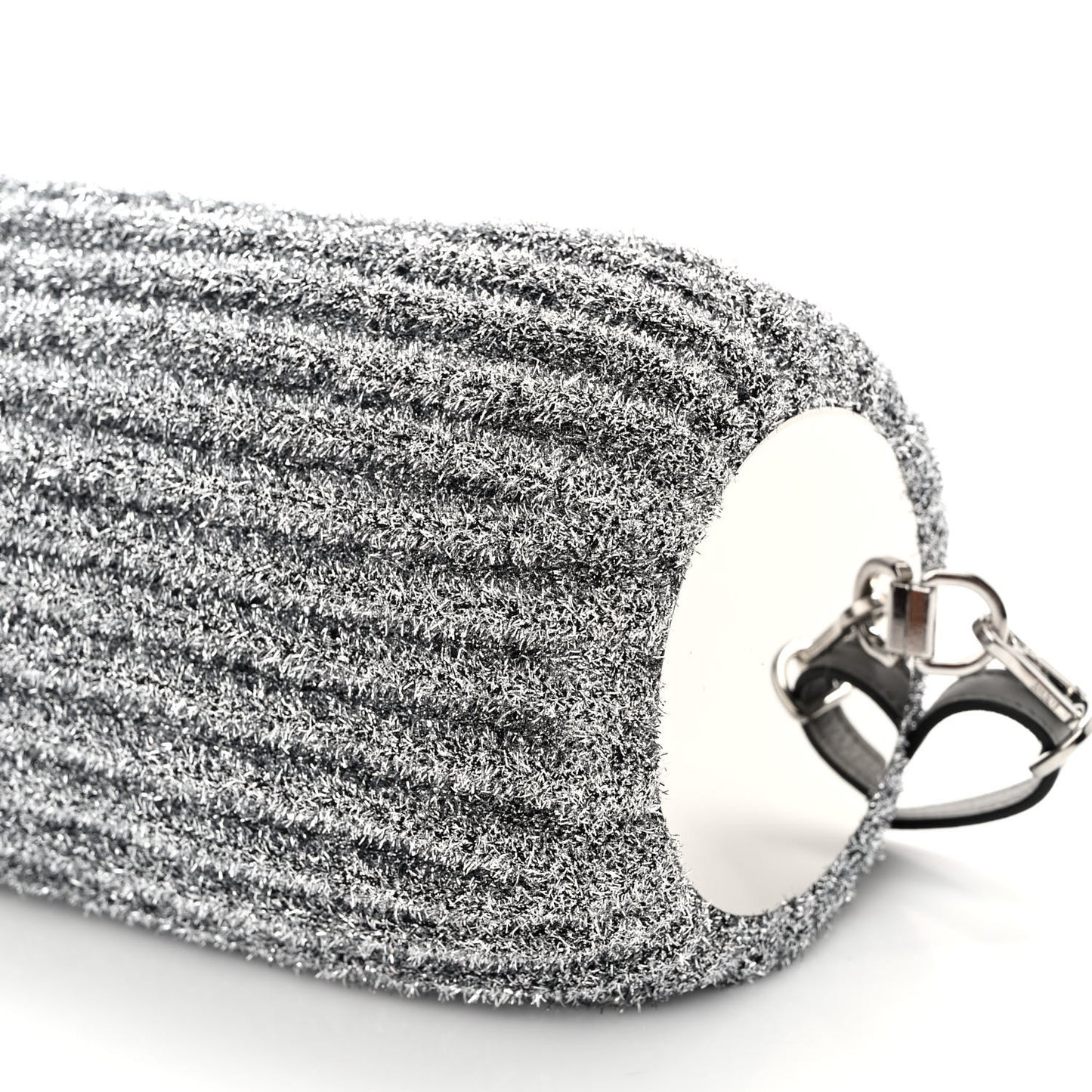 Metallic Lurex Pleated Bracelet Pouch Shoulder Bag Silver