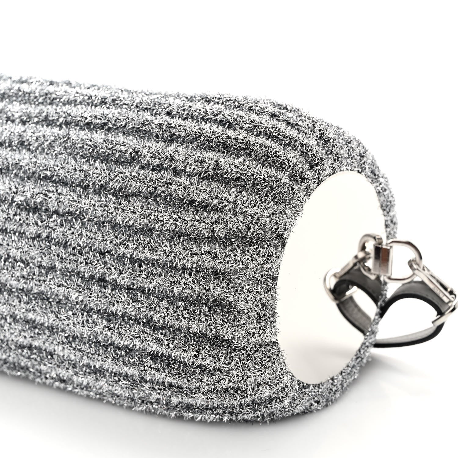 Loewe Metallic Lurex Pleated Bracelet Pouch Shoulder Bag Silver 9 of 9