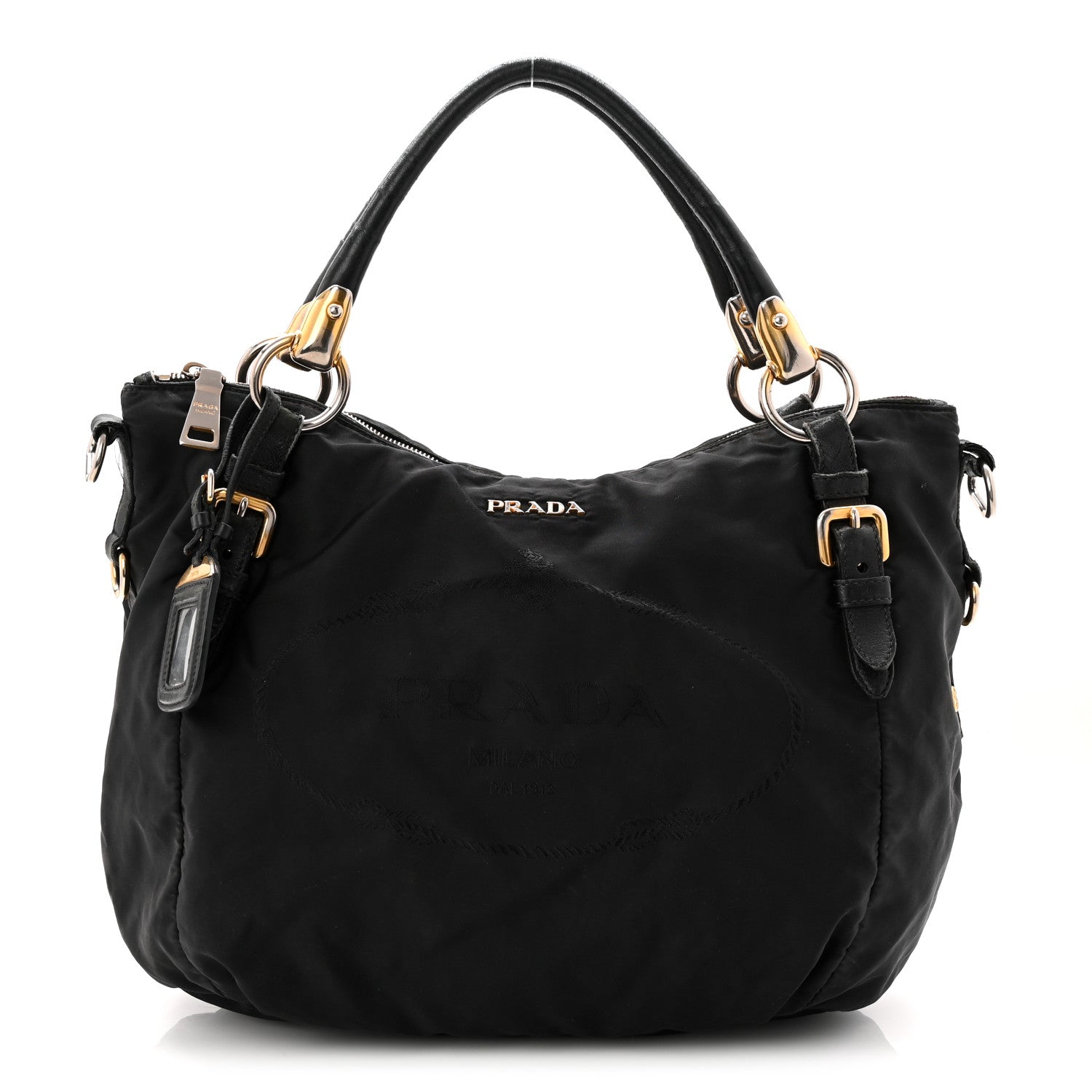 Prada Tessuto Nylon Vitello Daino Shopping Satchel Black 1 of 12