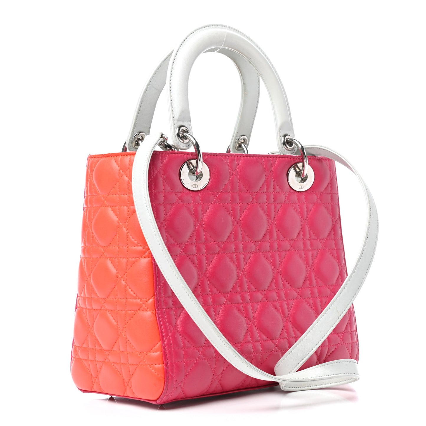 Lambskin Cannage Medium Tri-Color Lady Dior Fuchsia Orange
