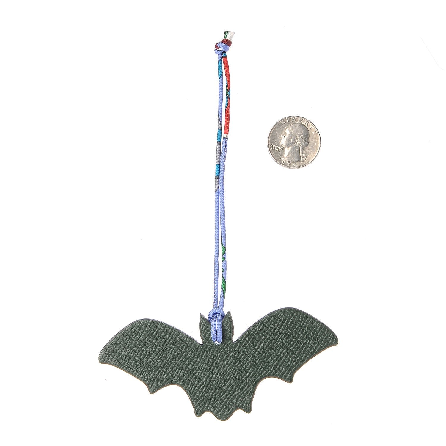 Hermes Togo Epsom Petit H Bat Bag Charm Bleu Indigo Vert Olive 2 of 4