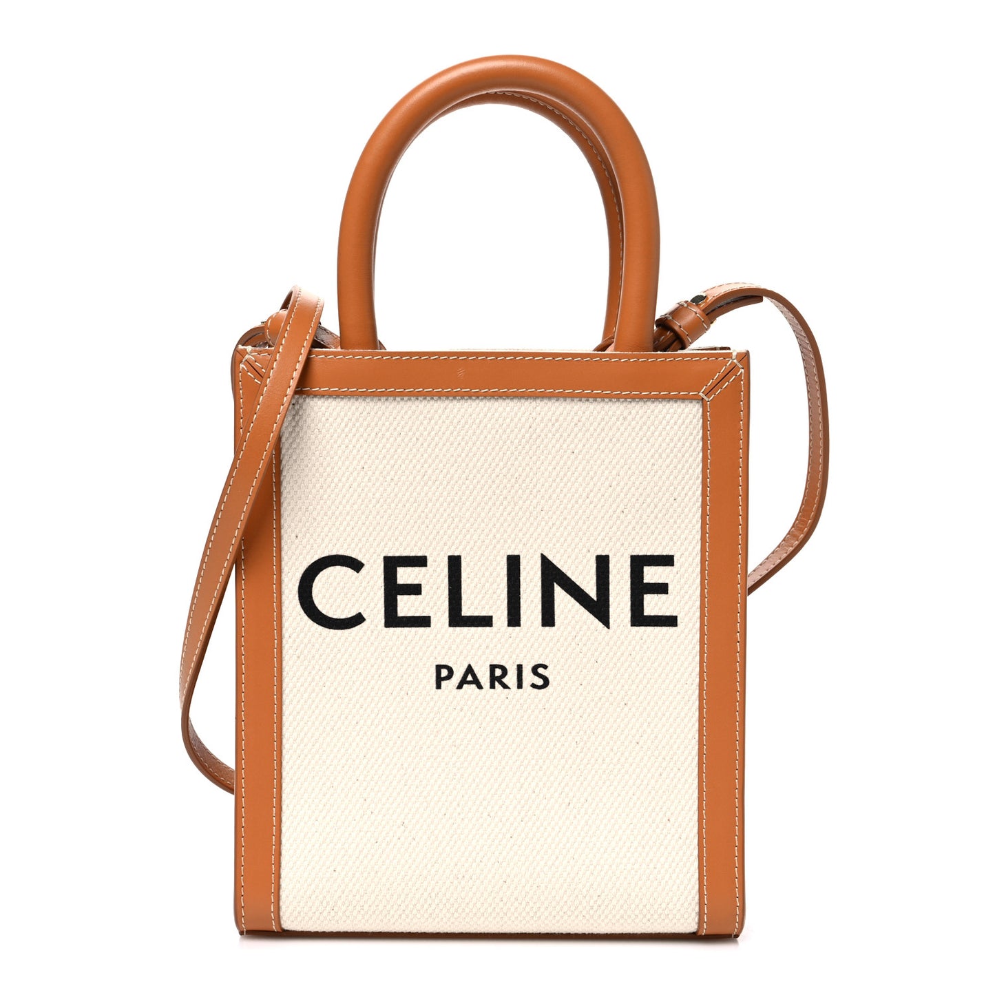 Canvas Calfskin Mini Vertical Cabas Natural Tan