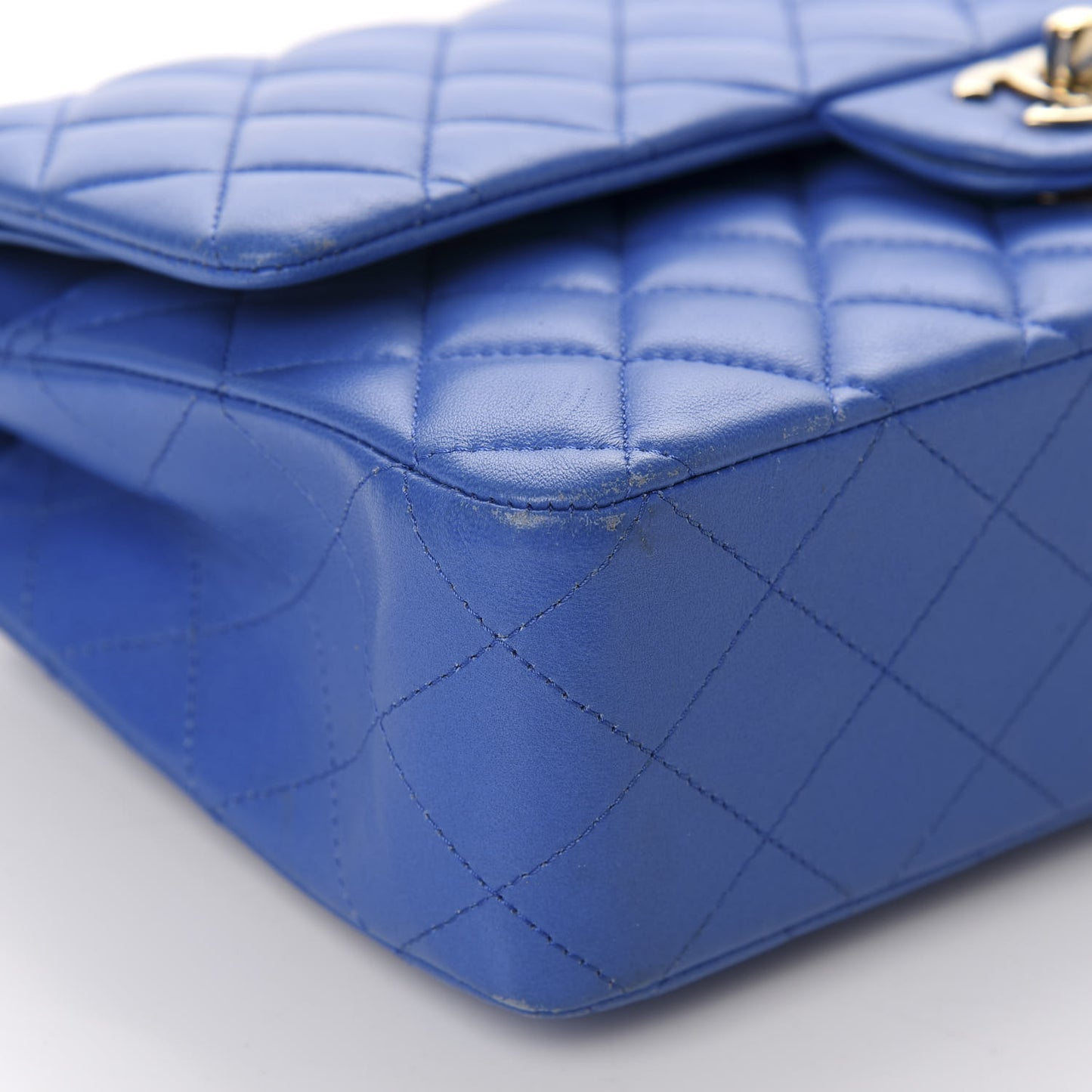 Lambskin Quilted Medium Double Flap Blue