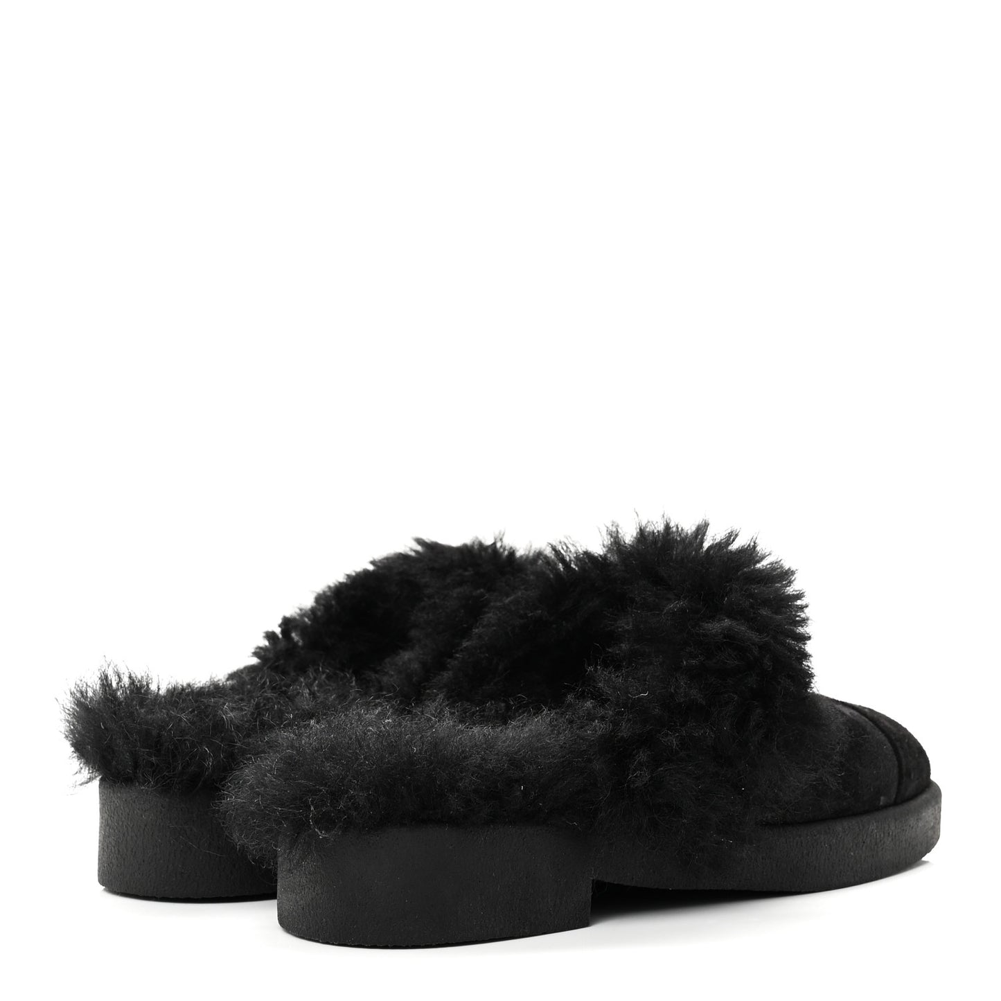 Suede Shearling CC Cap Toe Mules 36 Black