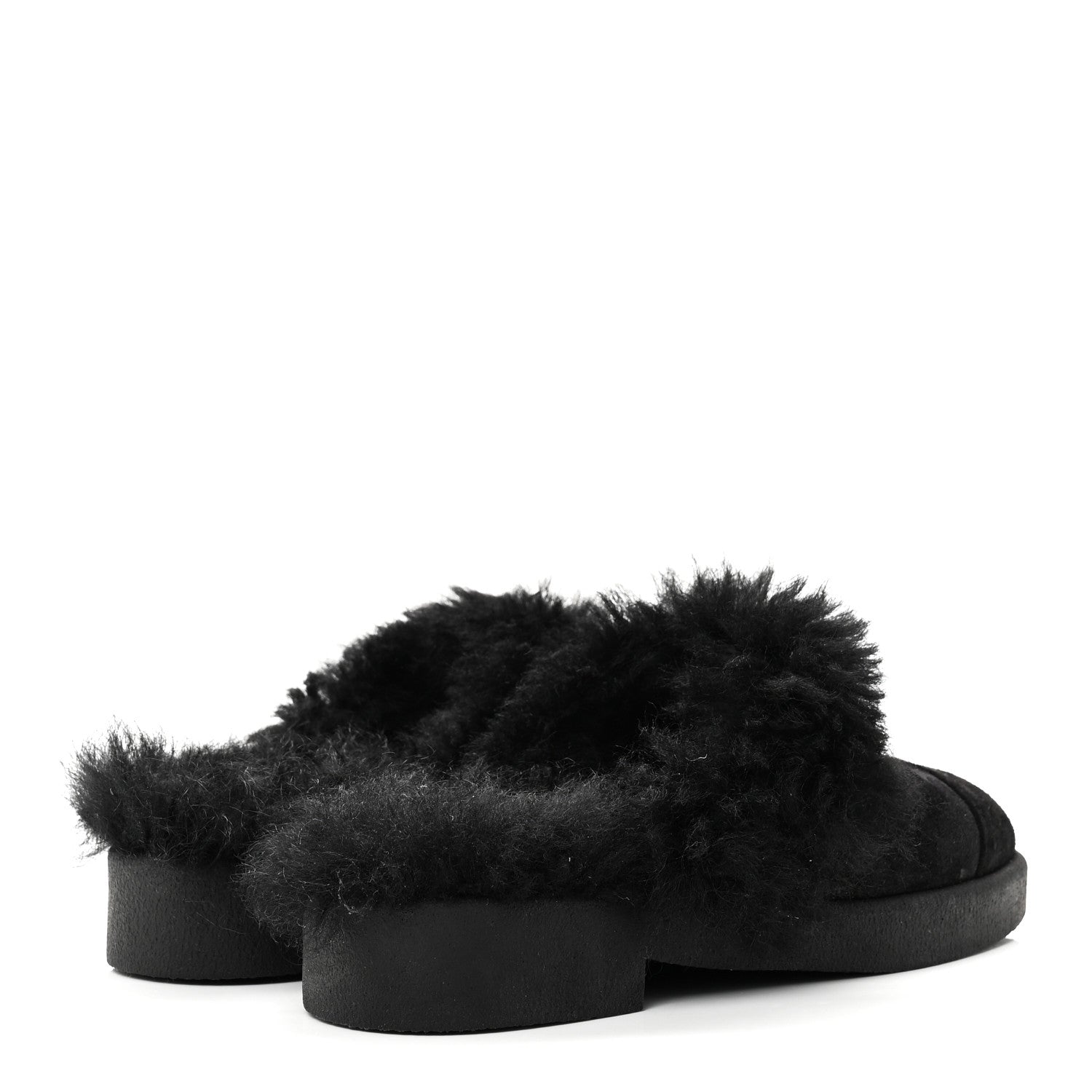 Chanel Suede Shearling CC Cap Toe Mules 36 Black 5 of 10