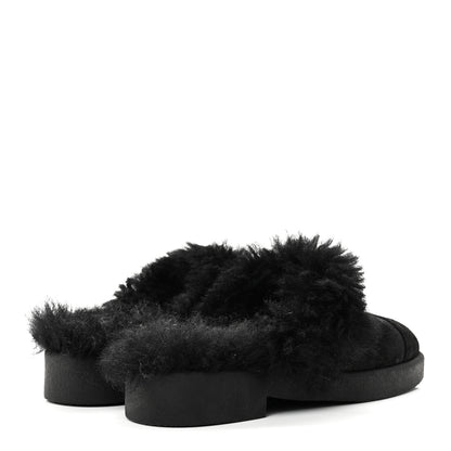 Chanel Suede Shearling CC Cap Toe Mules 36 Black 5 of 10