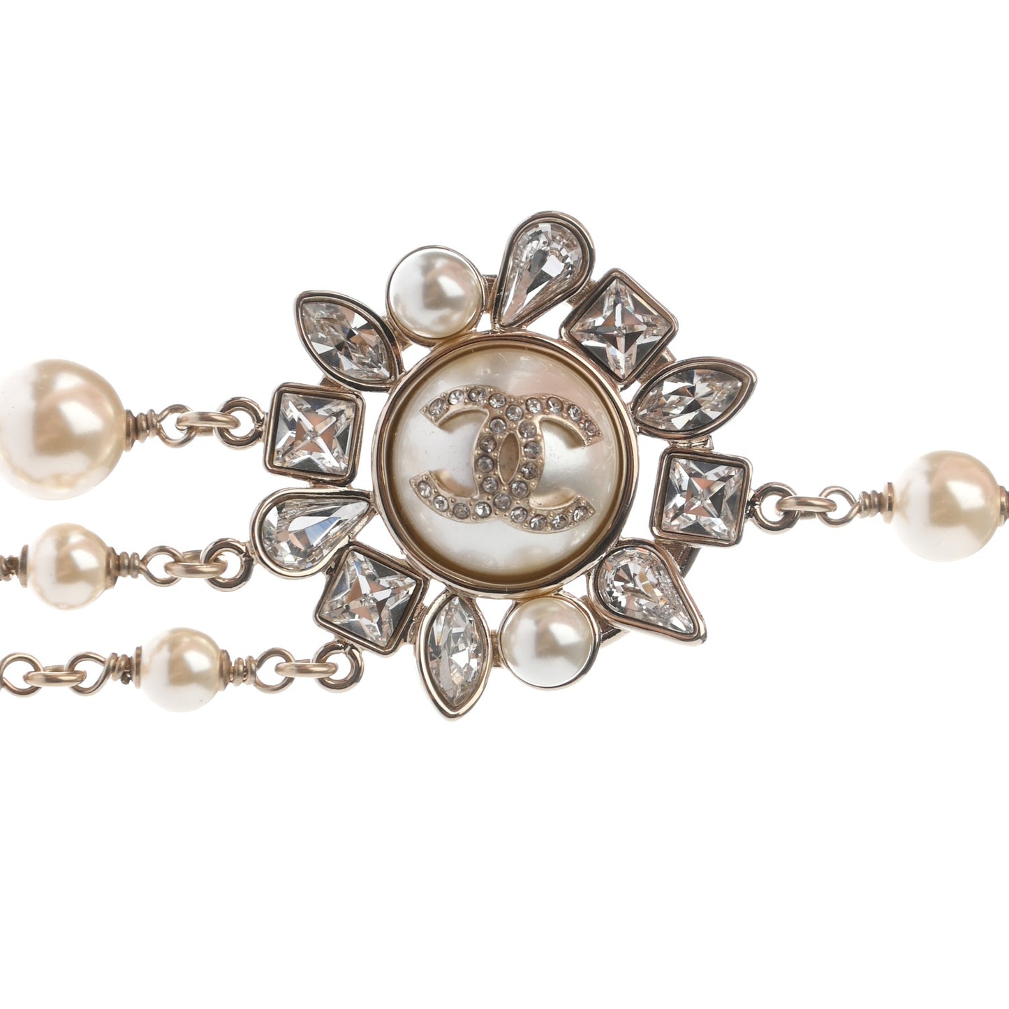 Pearl Crystal Beaded CC Belt in Gold