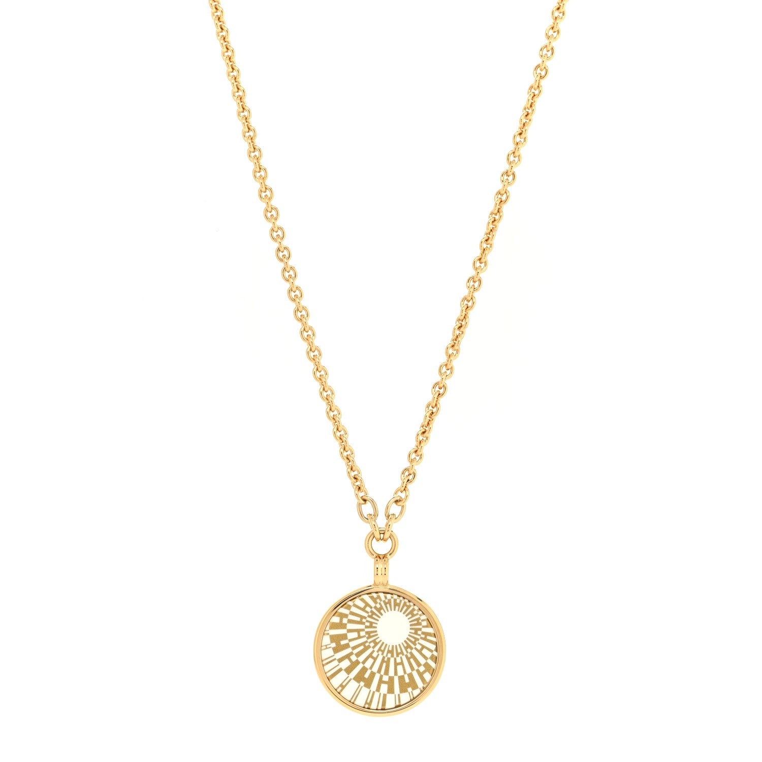 Hermes Enamel Medaille OP'H Small Necklace Jaune Or White 1 of 5